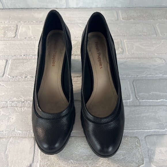Hush Puppies Pumps Heels Womens 8 Black Pebbled Leather Chunky Stacked Block - Picture 6 of 12